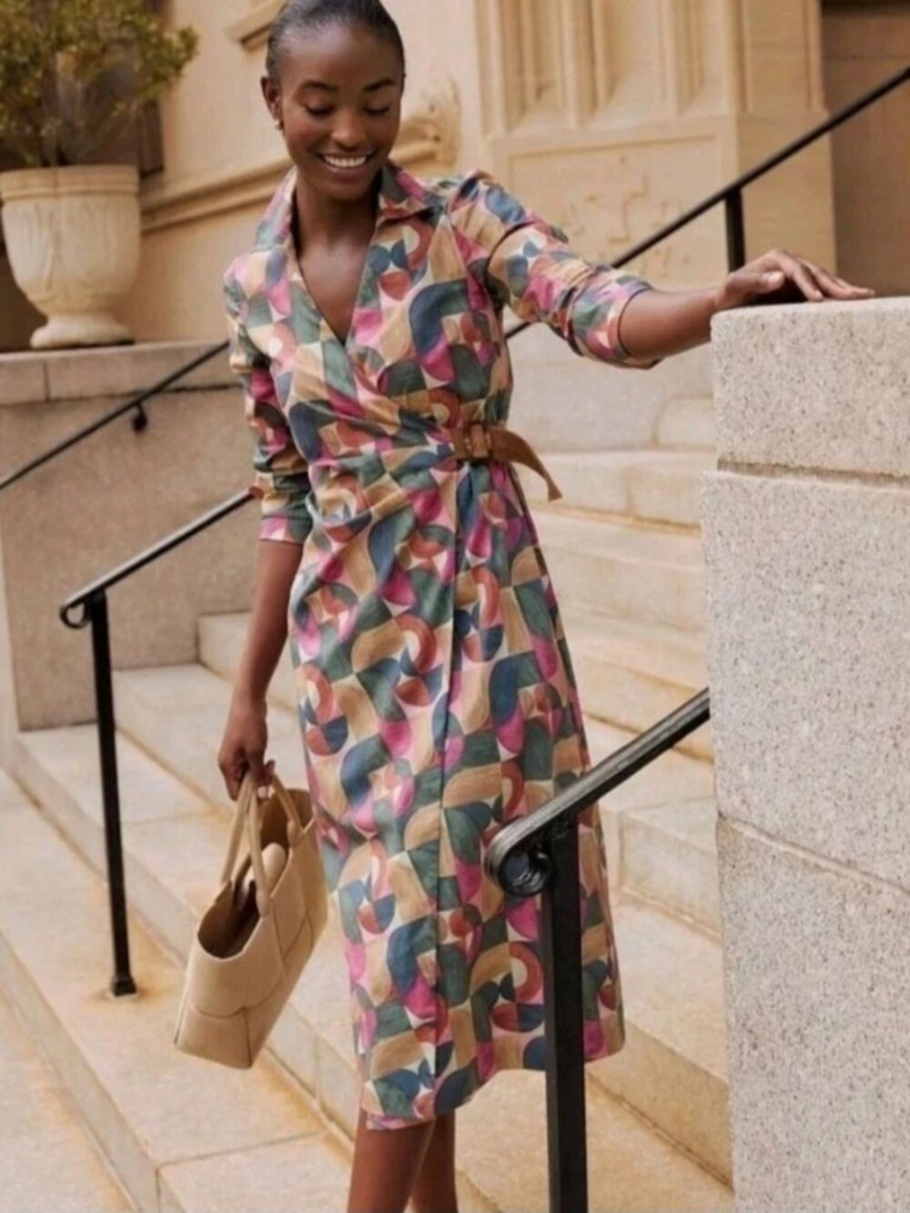 J. McLaughlin Mercer Dress Collared Wrap Belted Midi Dress size medium